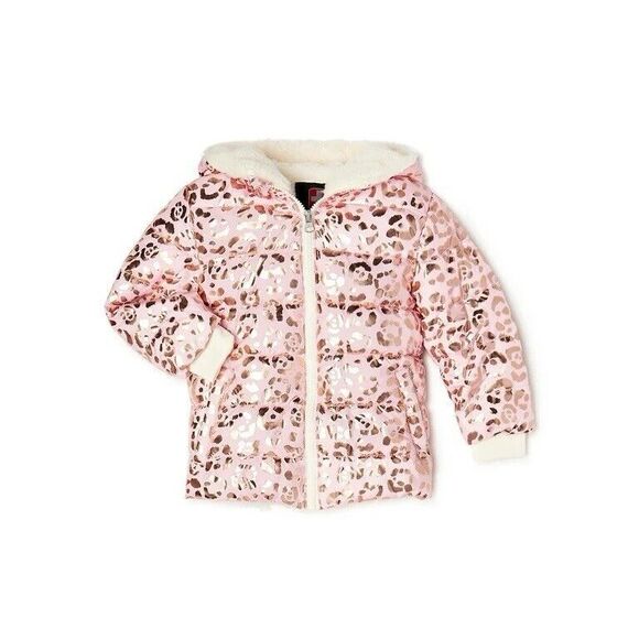 GIRLS SIZE 18M SWISS TECH PINK Metallic Leopard PRINT HOODED POCKETS ZIP MITTENS - Picture 1 of 4
